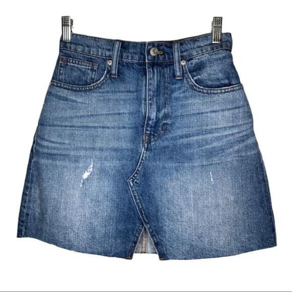 Madewell Dresses & Skirts - Madewell Womens Skirt Size 24 Blue Denim Raw Hem Mini Short Mid Rise Medium Wash
